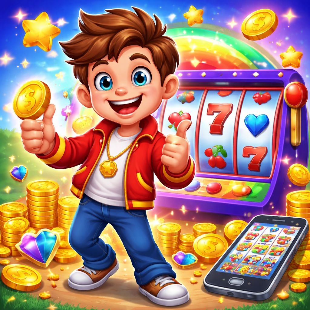 bd007 themed cartoon slot character with coins and reels